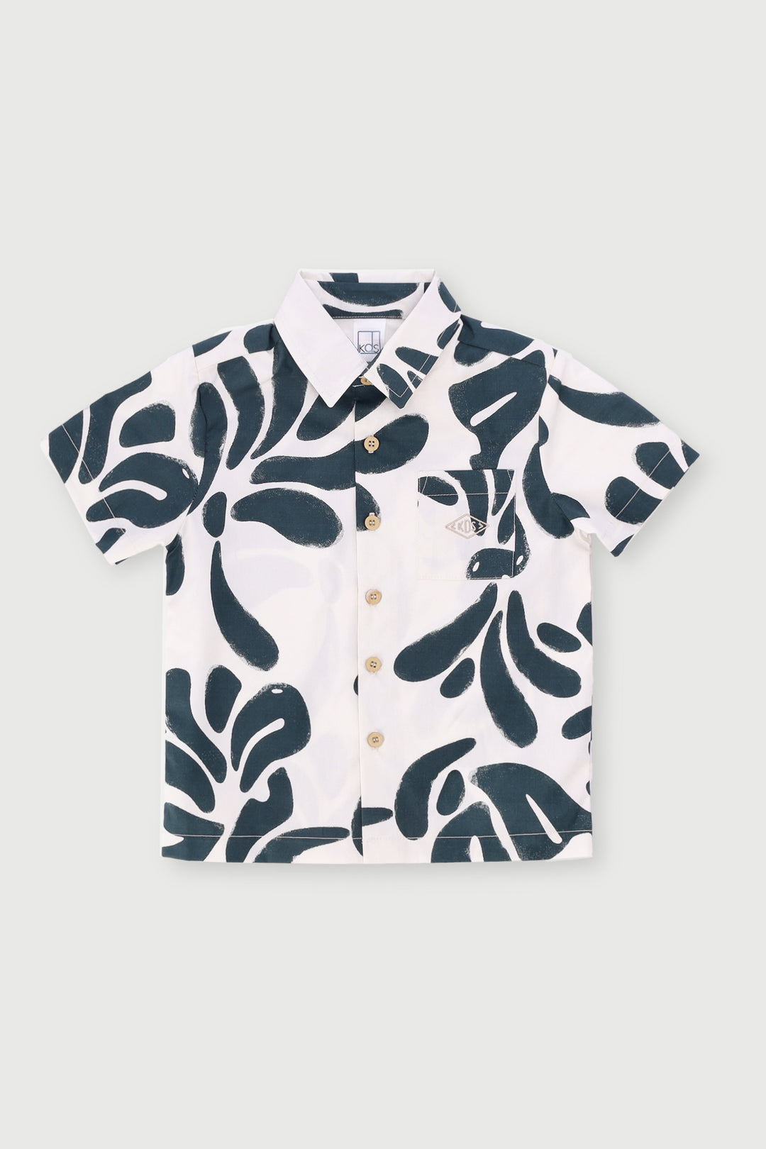 Pre-Boys Leaf Abstract Shirt - Cream/Dark Green
