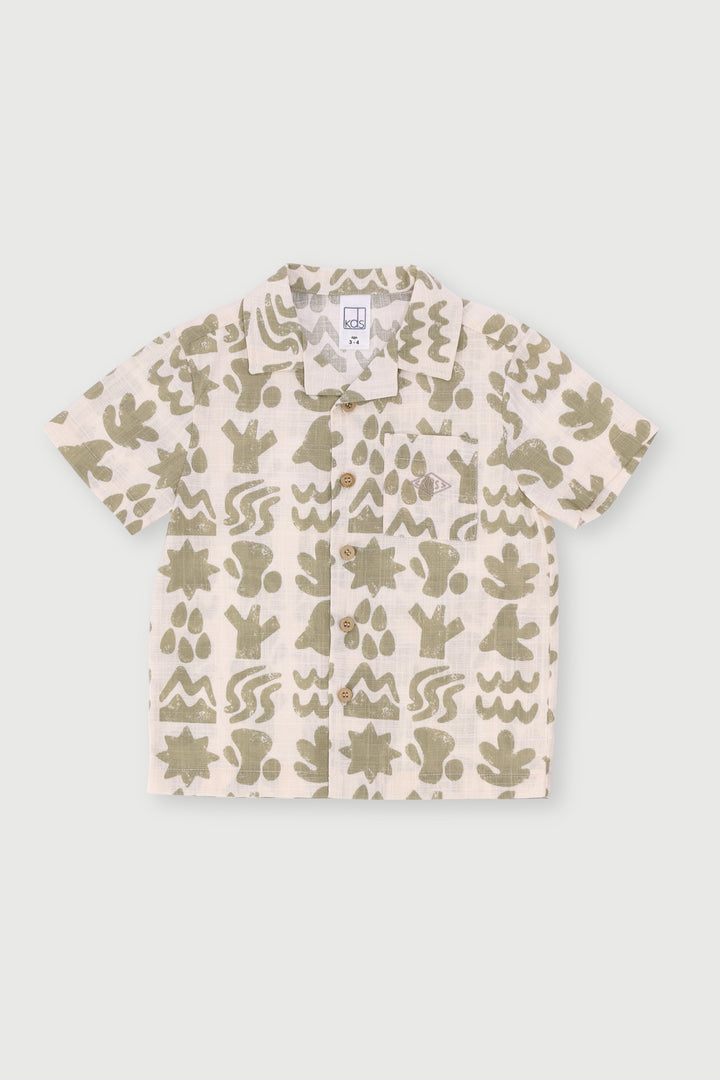 Pre-Boys Geometric Slub Yarn Shirt - Stone