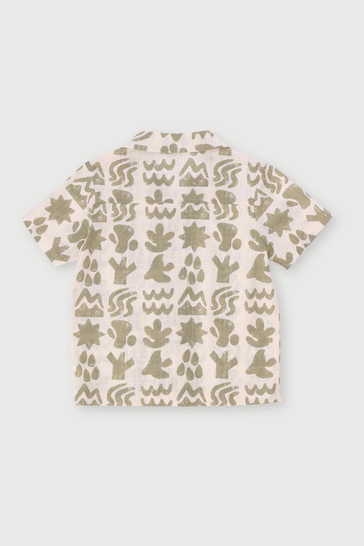Pre-Boys Geometric Slub Yarn Shirt - Stone