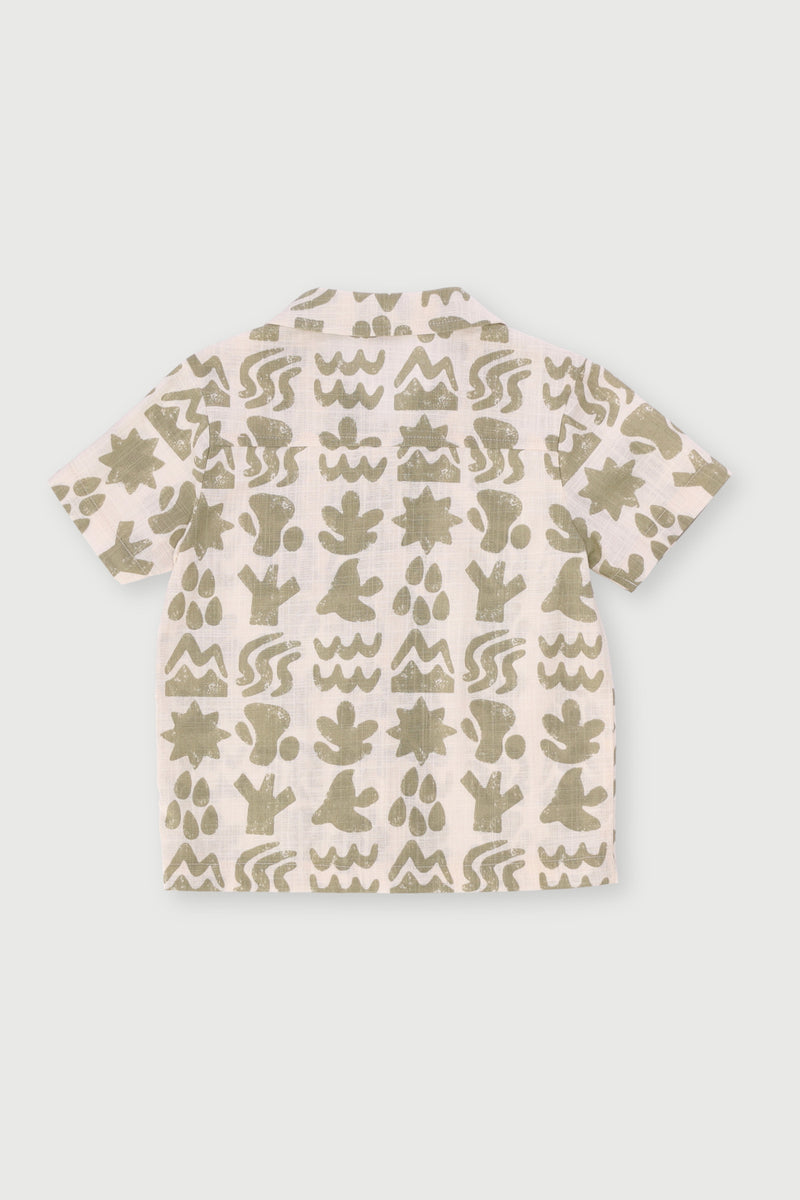 Pre-Boys Geometric Slub Yarn Shirt - Stone