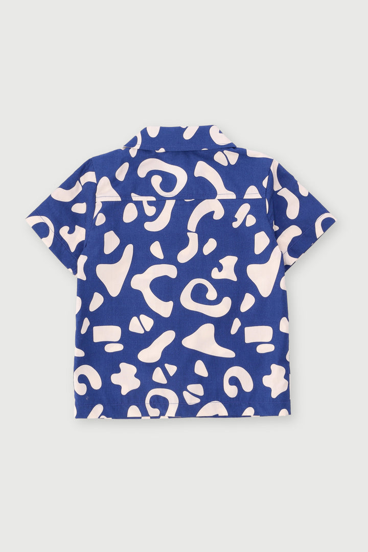 Pre-Boys Abstract Cotton Poplin Shirt - Dark Blue