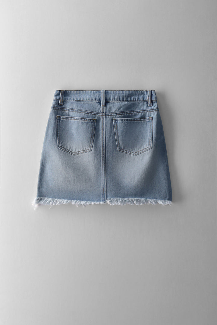 Girls Raw Hem Asymmetrical Waist Skirt - Light Blue