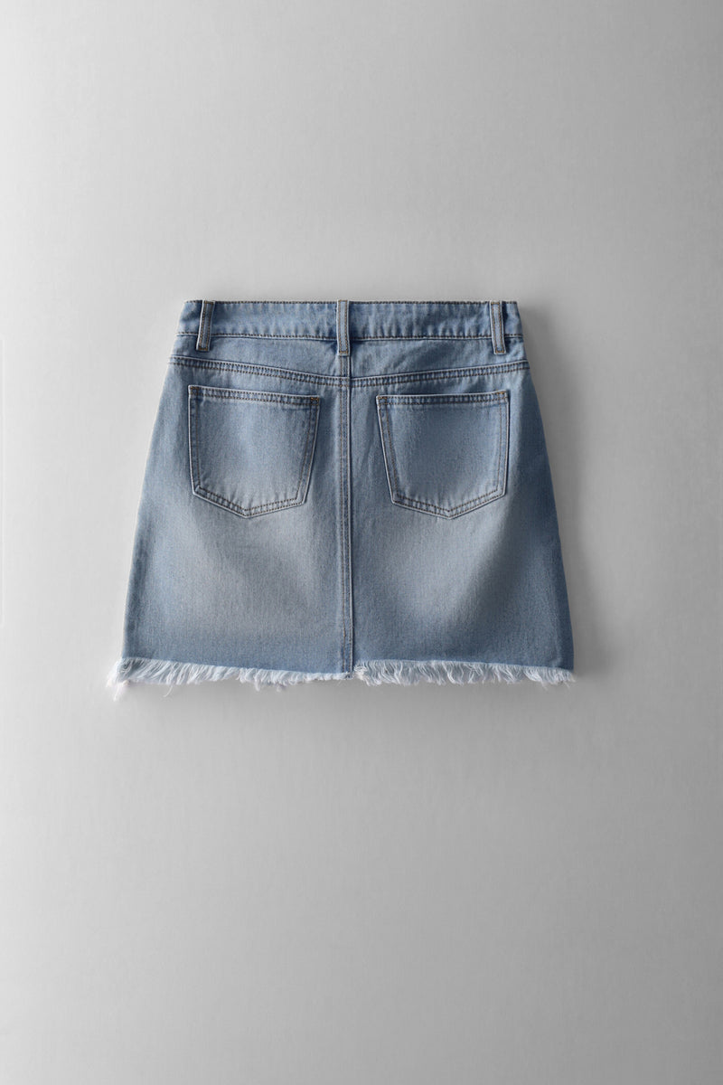 Girls Raw Hem Asymmetrical Waist Skirt - Light Blue