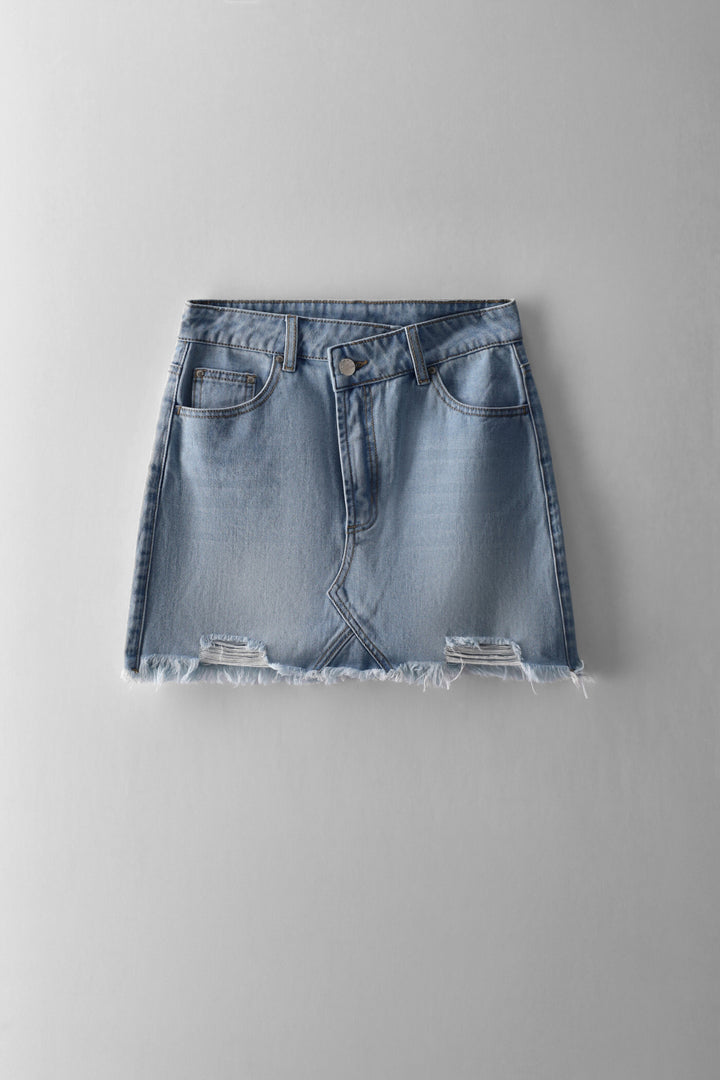 Girls Raw Hem Asymmetrical Waist Skirt - Light Blue