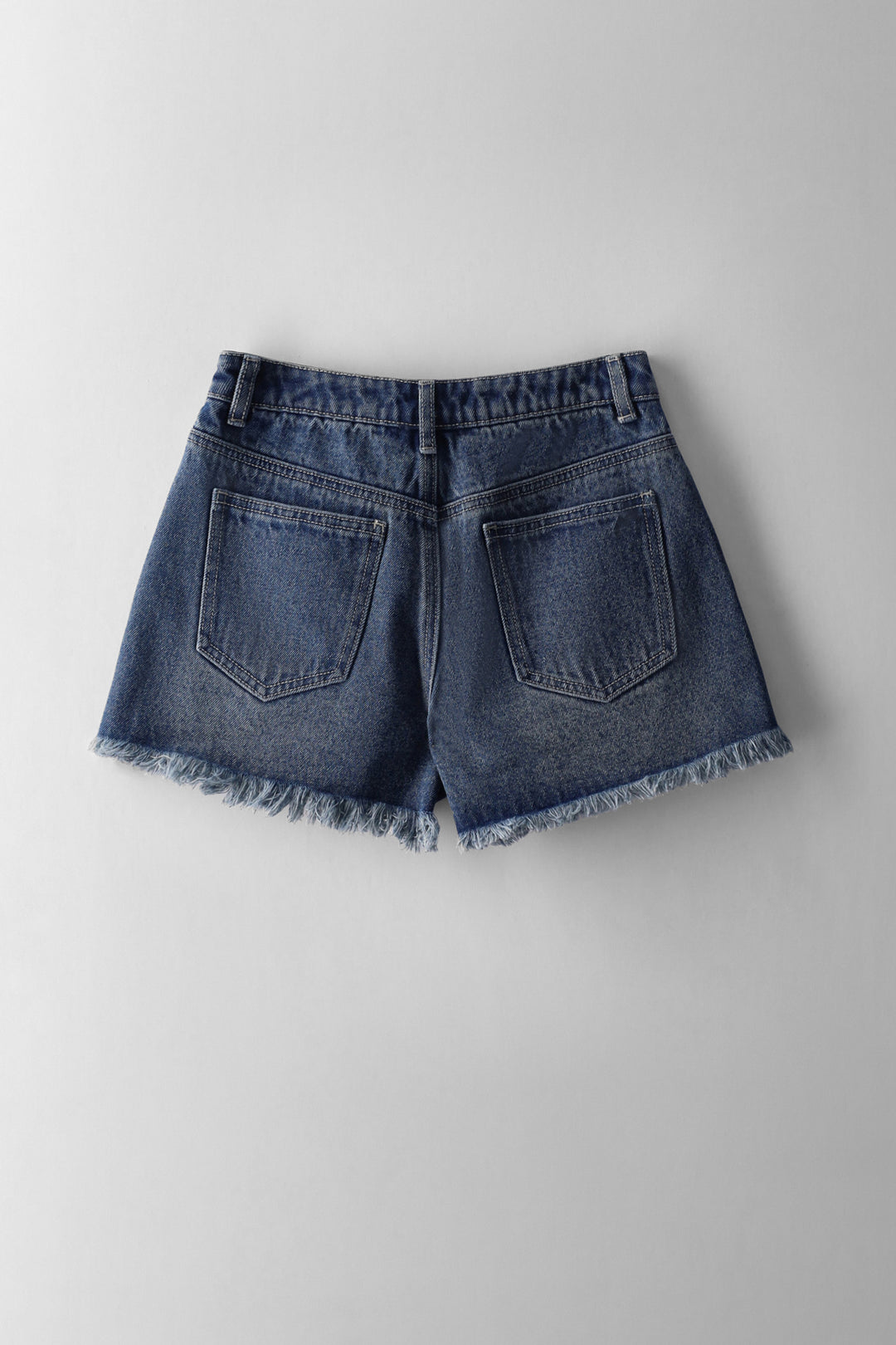 Girls Raw Hem Heavy Abraised Cheeky Short - Mid Blue