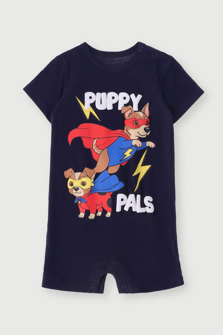 Baby Boys Puppy Pals Short Sleeve Romper - Navy
