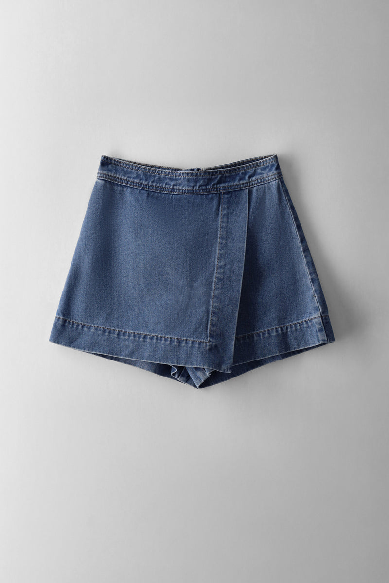 Girls Wrap Denim Skort - Light Blue