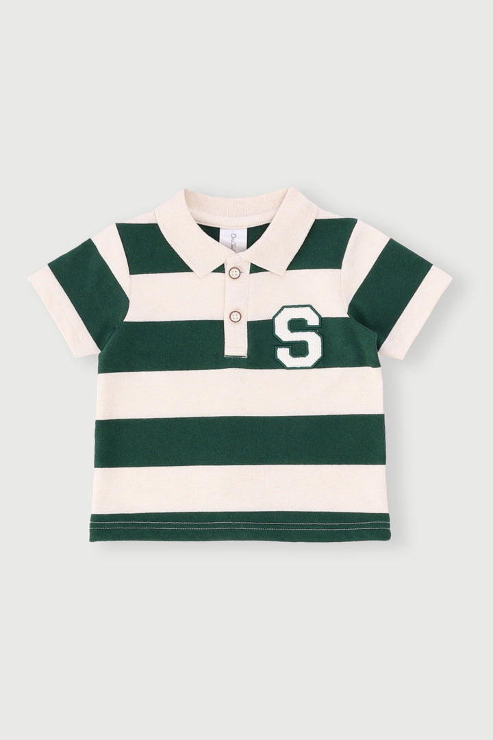 Baby Boys Short Sleeve Stripe Golfer Jersey - Fatigue
