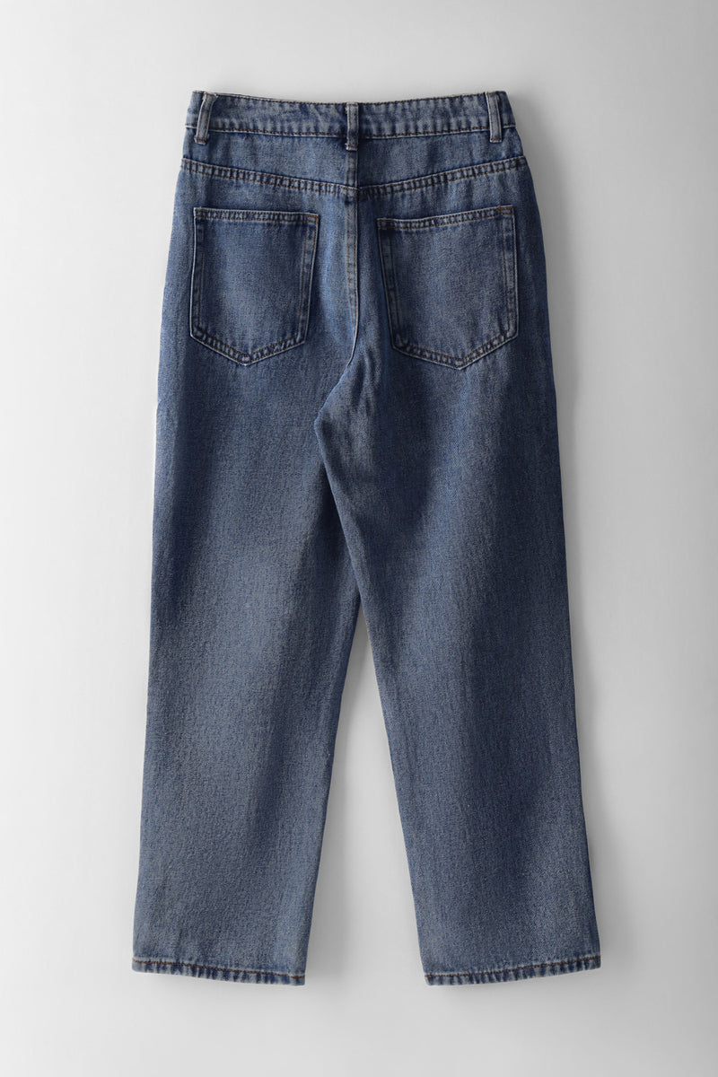 Boys Abraised Straight Leg Denim - Mid Blue