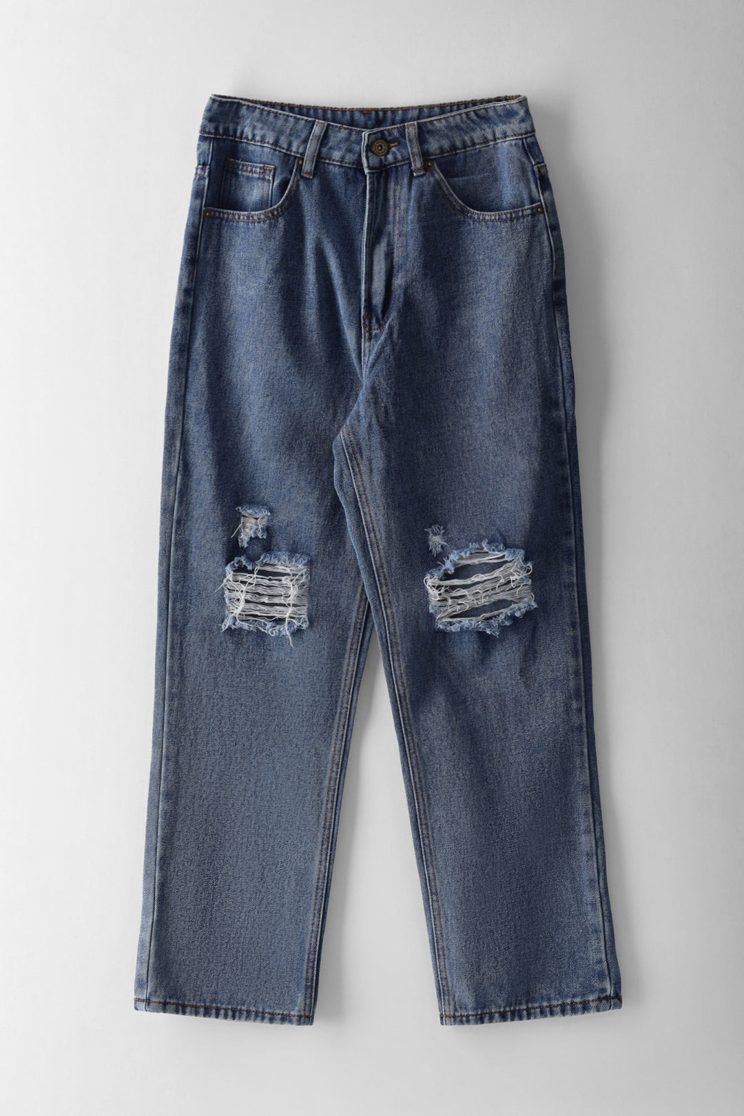 Boys Abraised Straight Leg Denim - Mid Blue
