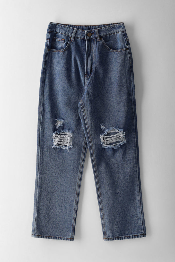 Boys Abraised Straight Leg Denim - Mid Blue