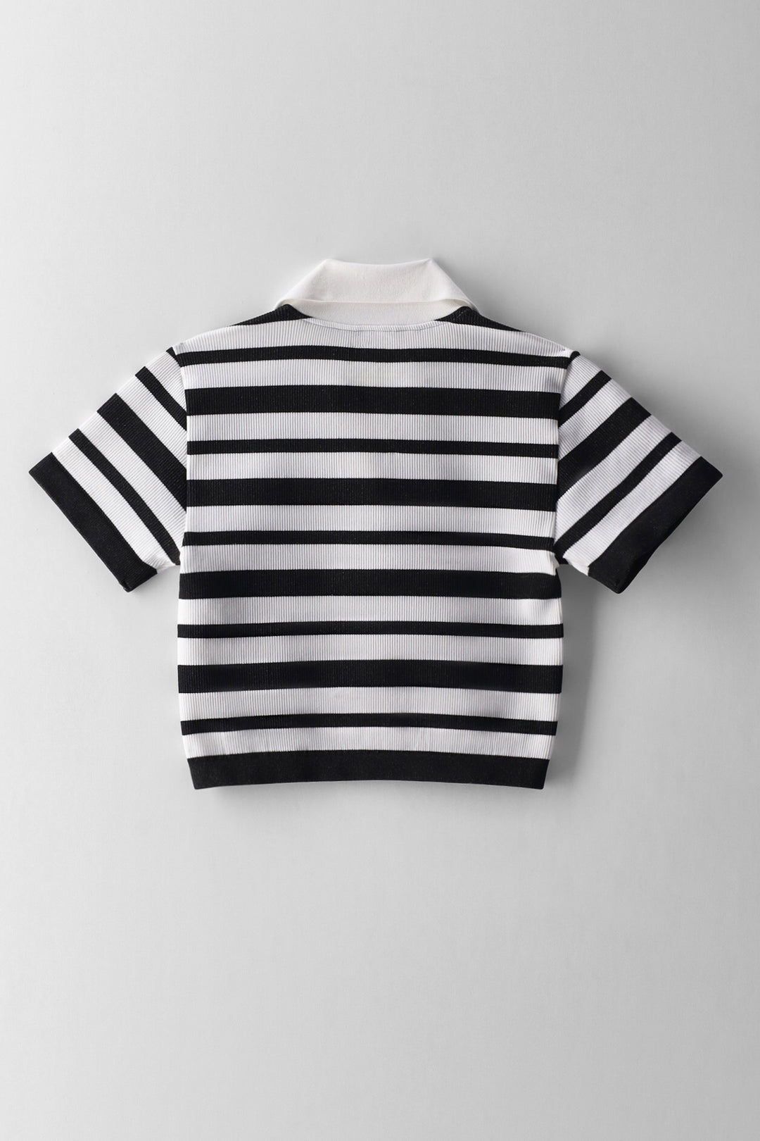 Girls Stripe Collar Top - Black/Cream