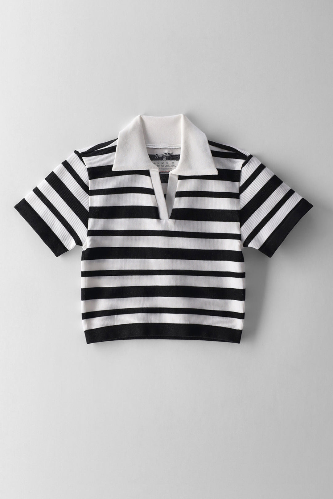 Girls Stripe Collar Top - Black/Cream