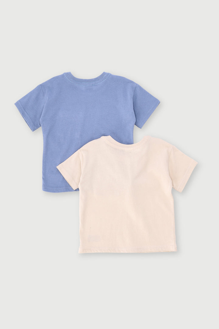 Baby Boys 2 Pack Bear Badge Plain Knit Tee - Stone/Blue