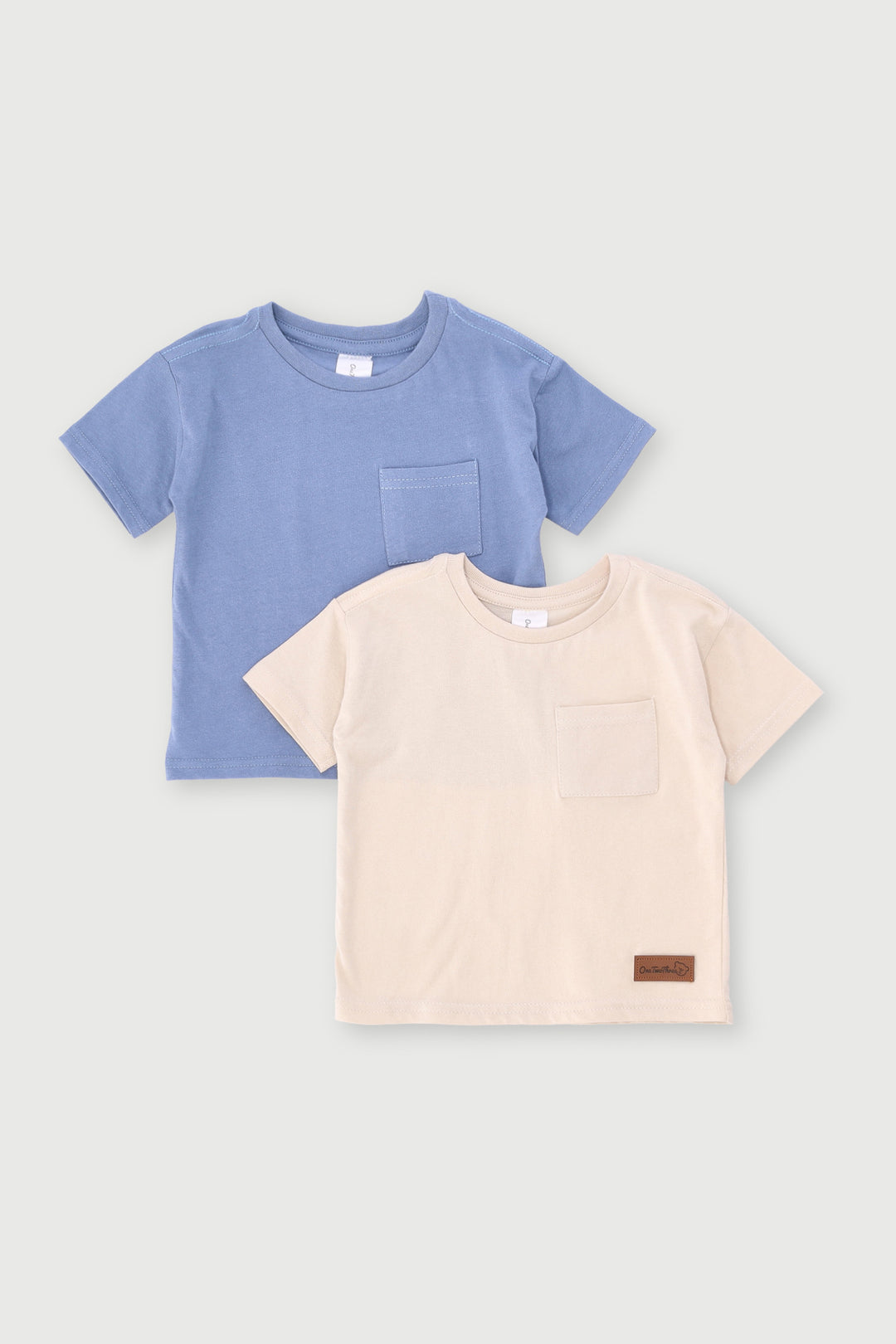Baby Boys 2 Pack Bear Badge Plain Knit Tee - Stone/Blue