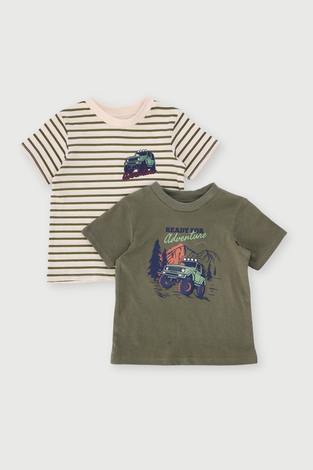 Baby Boys 2 Pack Adventure Knit Tee - Dark Fatigue/Cream