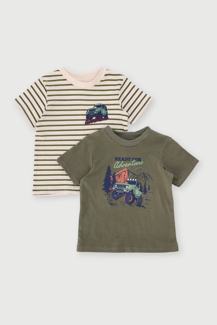 Baby Boys 2 Pack Adventure Knit Tee - Dark Fatigue/Cream