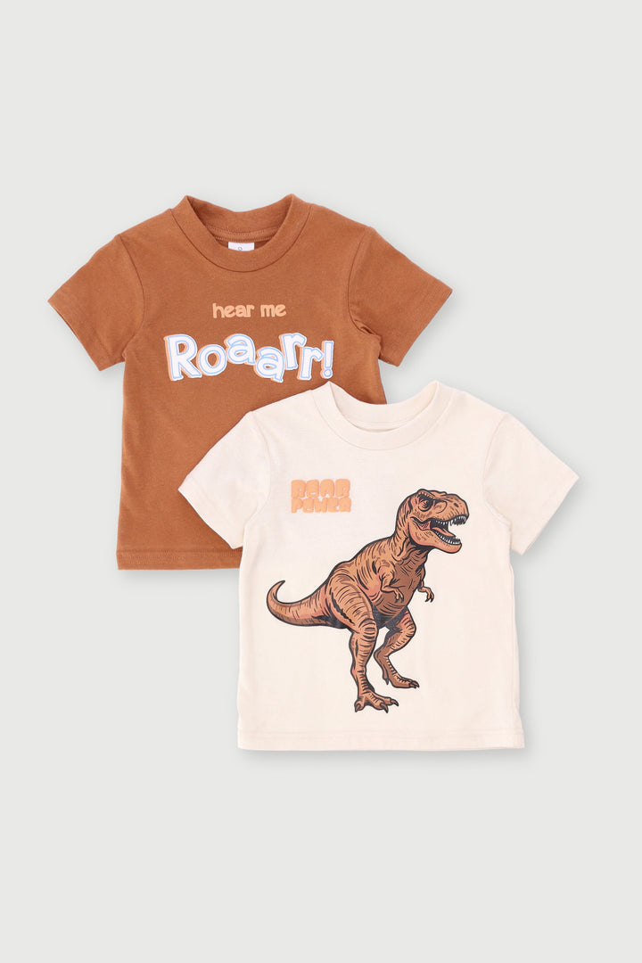 Baby Boys 2 Pack Dino Knit Tee - Rust/Cream