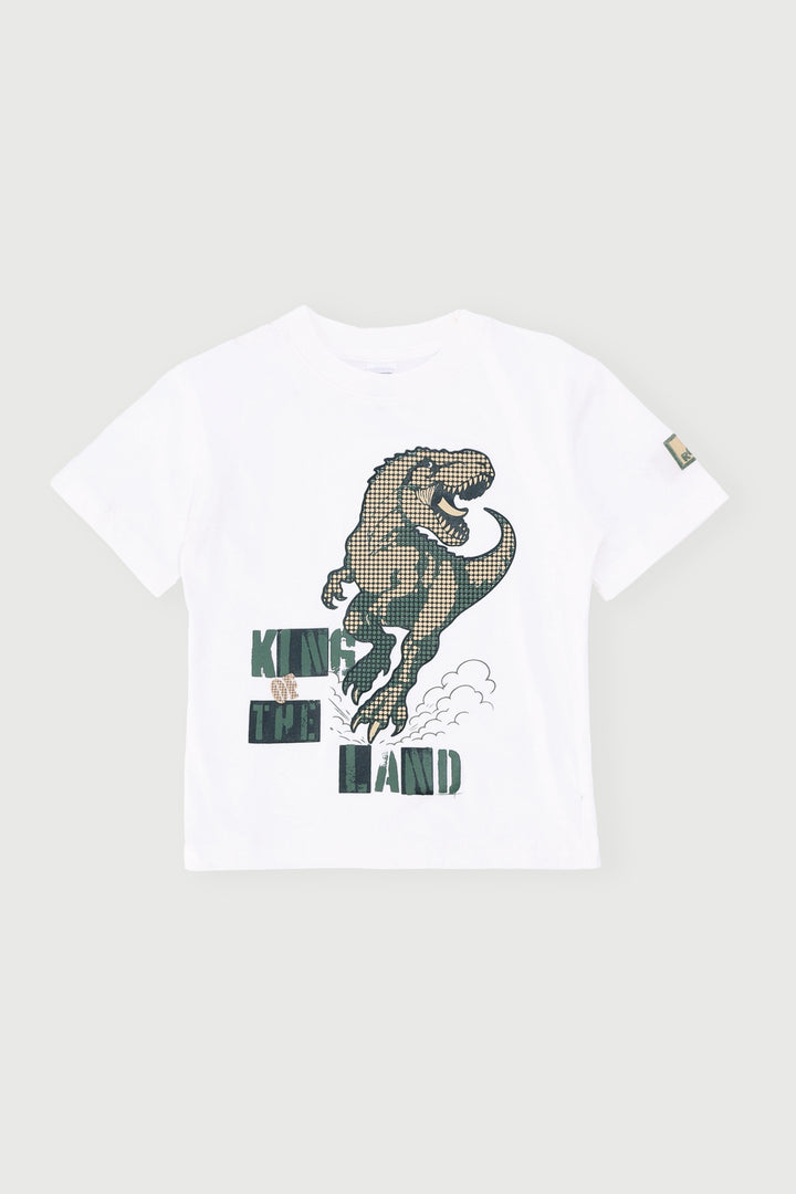 Pre-Boys Short Sleeve Dino Tee - White