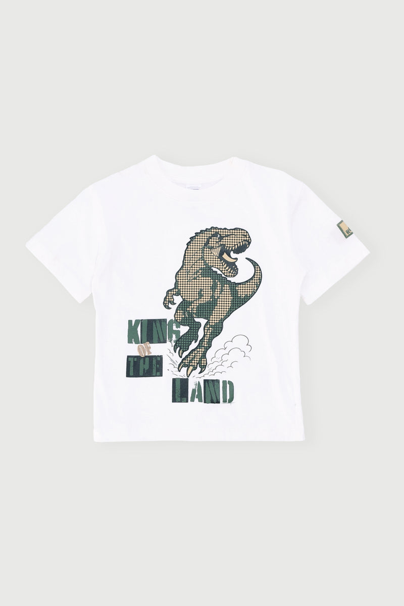 Pre-Boys Short Sleeve Dino Tee - White