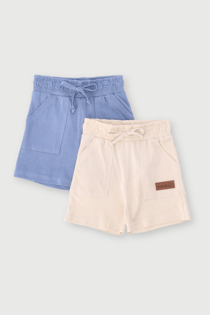 Baby Boys 2 Pack Bear Badge Knit Short - Stone/Blue