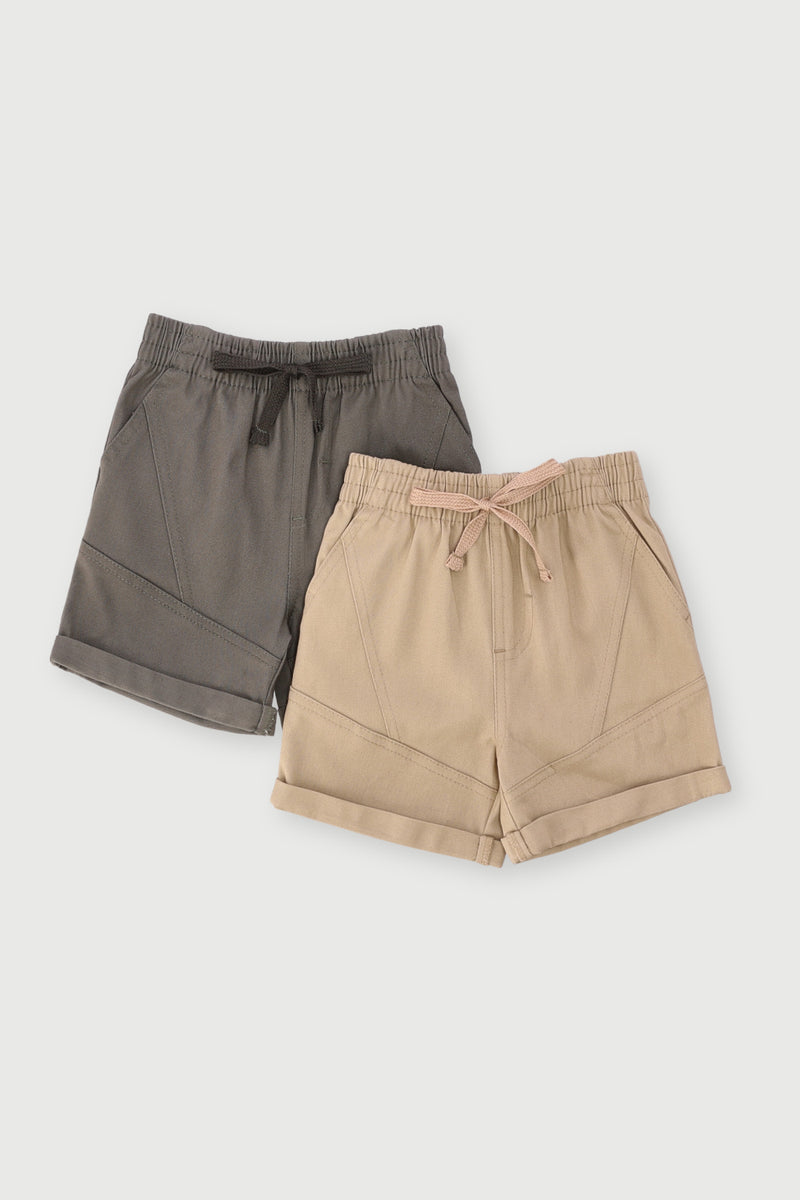 Baby Boys 2 Pack Adventure Twill Short - Stone/Olive