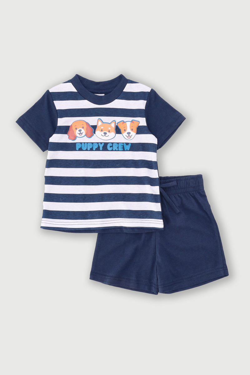 Baby Boys Puppy Crew Knit Set - Dark Navy