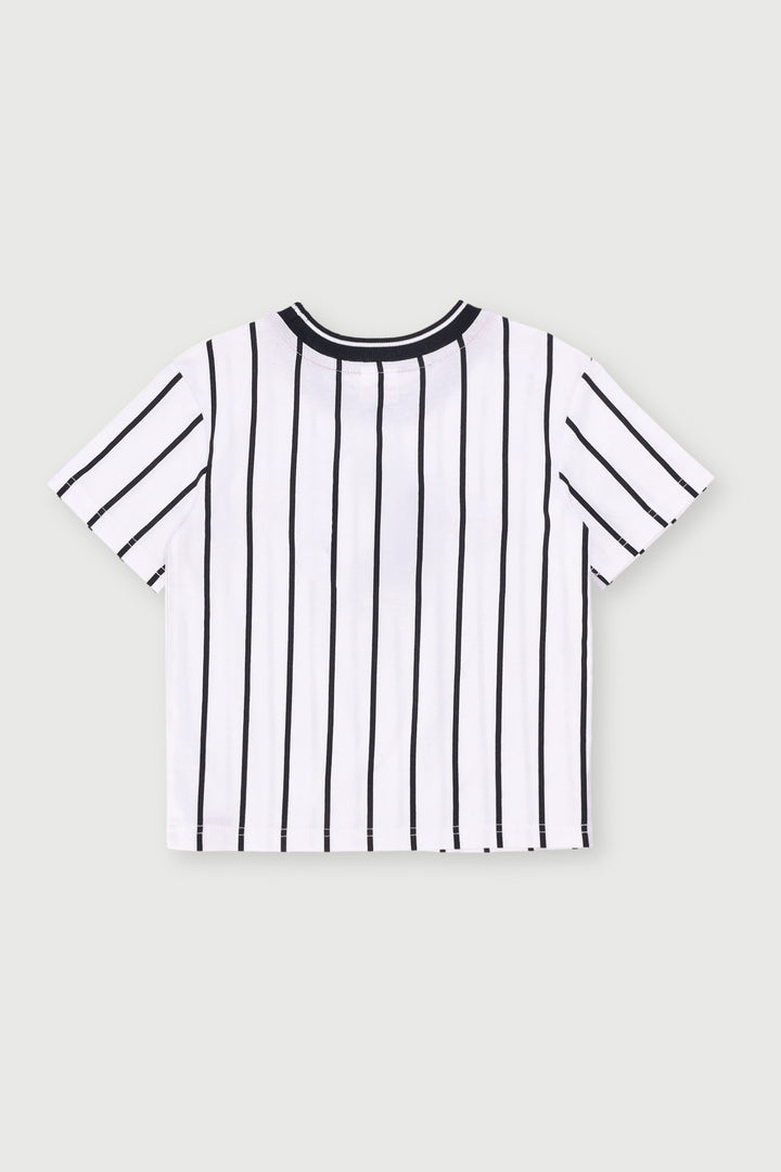 Pre-Boys Striped Spiderman Print Tee - White