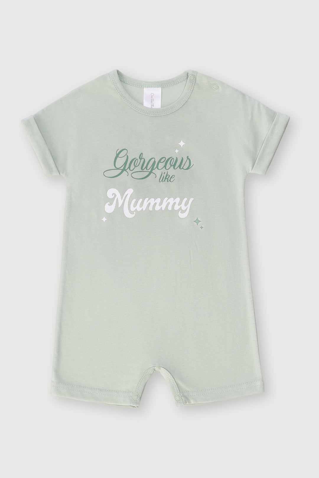 Baby Girls Like Mommy Slogan Romper - Sage
