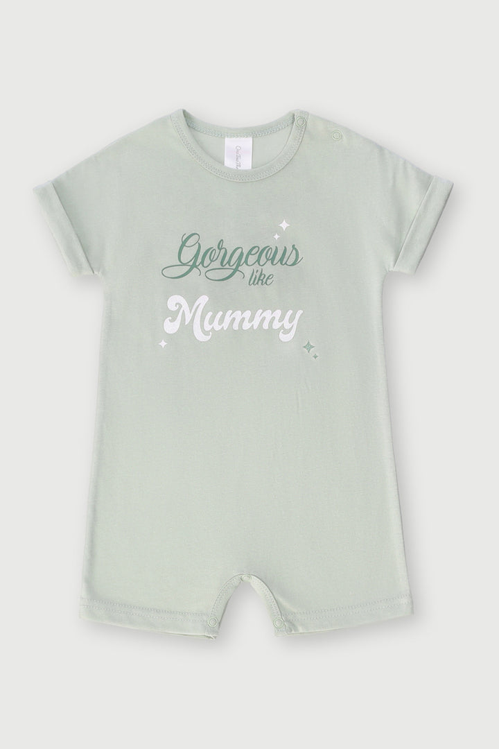 Baby Girls Like Mommy Slogan Romper - Sage