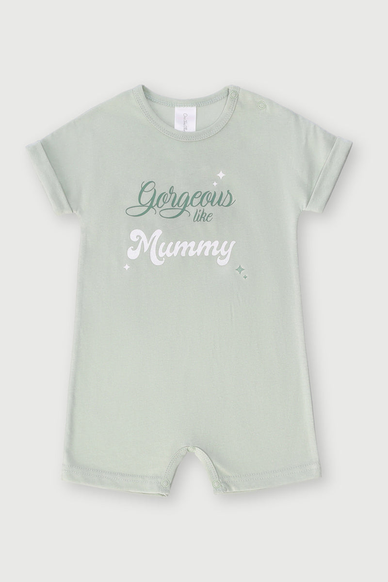 Baby Girls Like Mommy Slogan Romper - Sage
