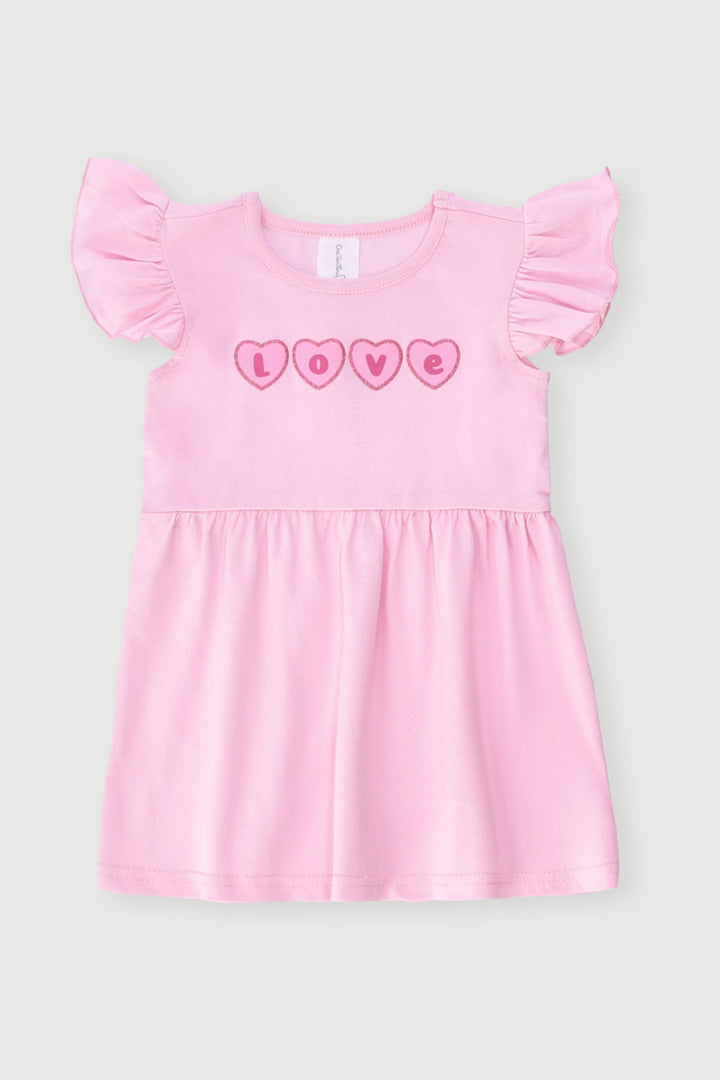 Baby Girls Love Slogan Placment Dress - Pink
