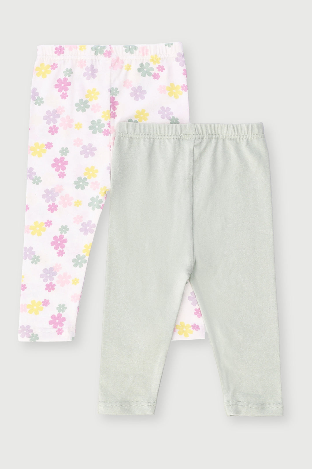 Baby Girls 2 Pack Flower Leggings - Sage