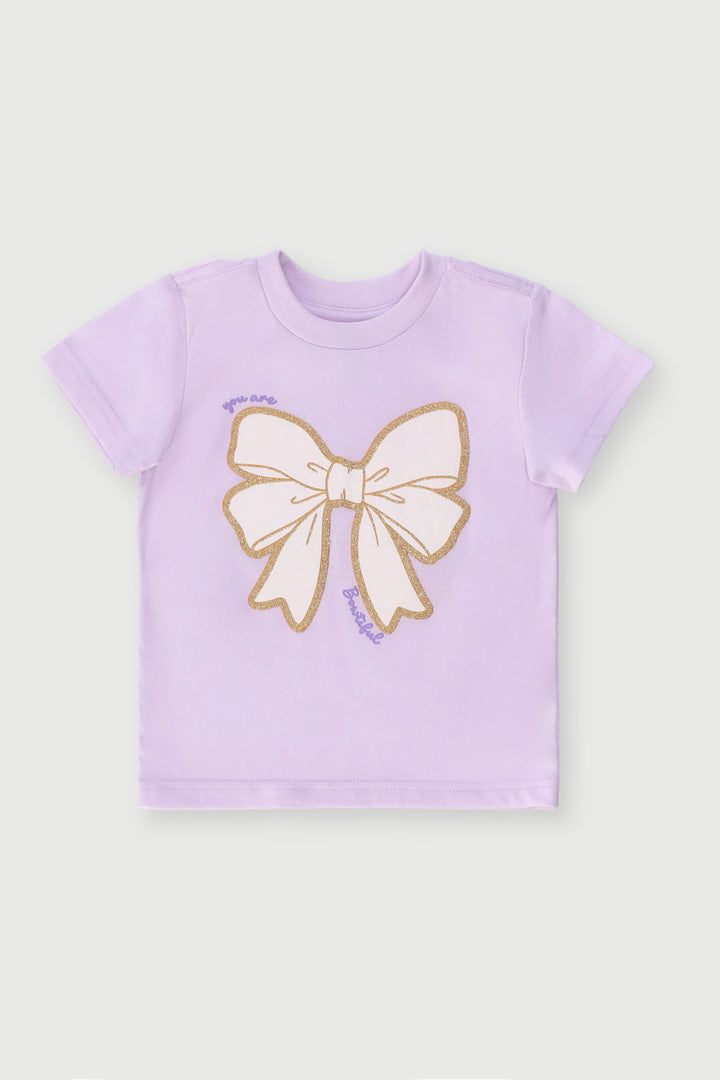 Baby Girls Puff Print Bow Tee - Lilac