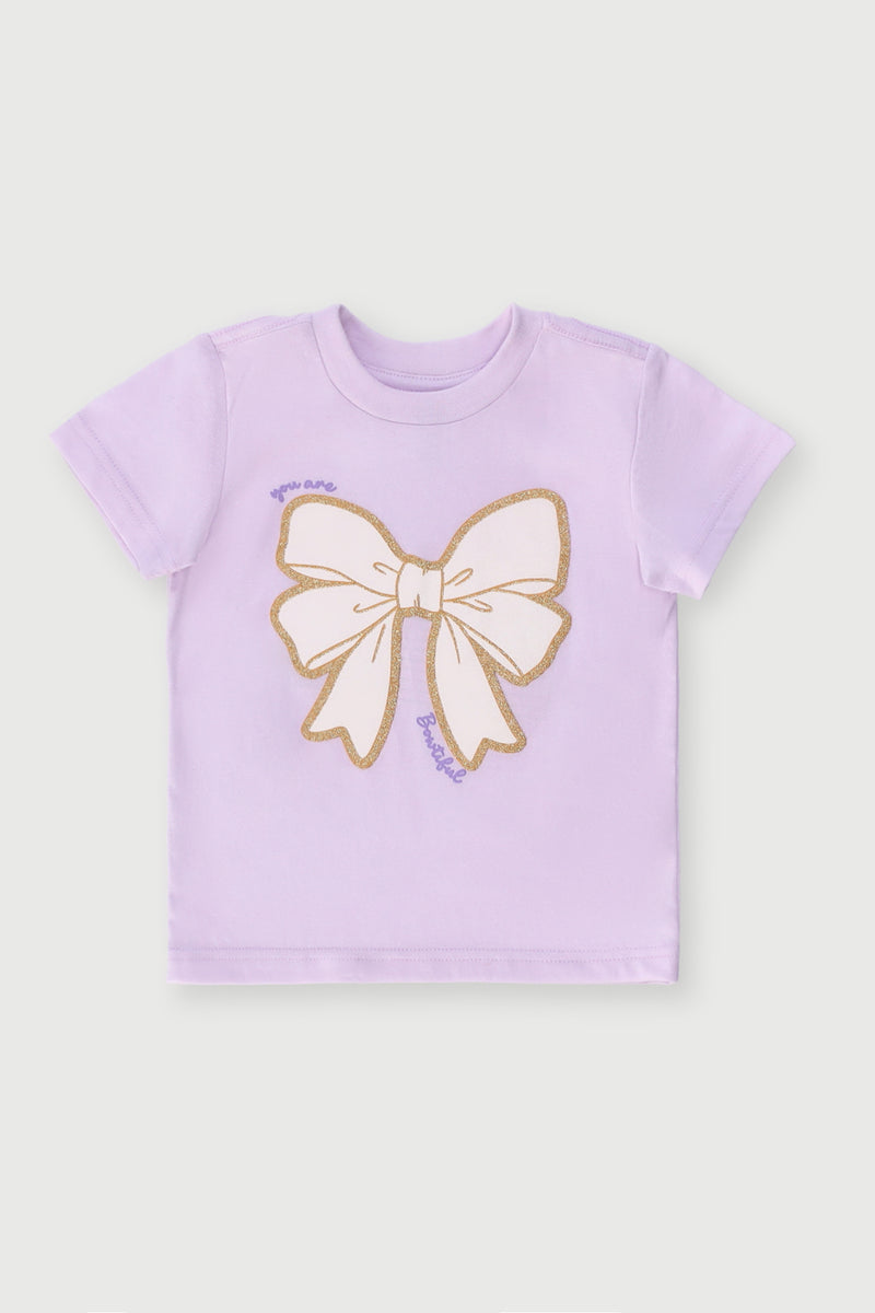 Baby Girls Puff Print Bow Tee - Lilac