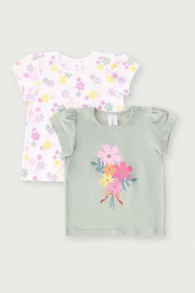Baby Girls 2 Pack Flower Tee - Sage