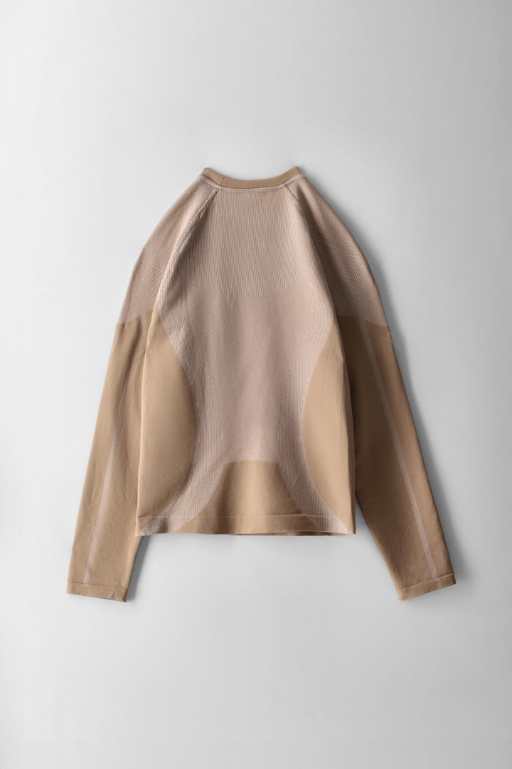 Girls Long Sleeve  2-Tone Athletic Top - Stone