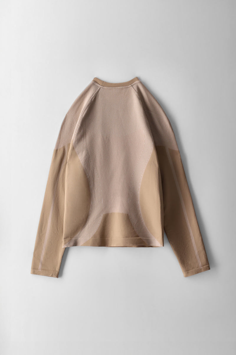Girls Long Sleeve  2-Tone Athletic Top - Stone