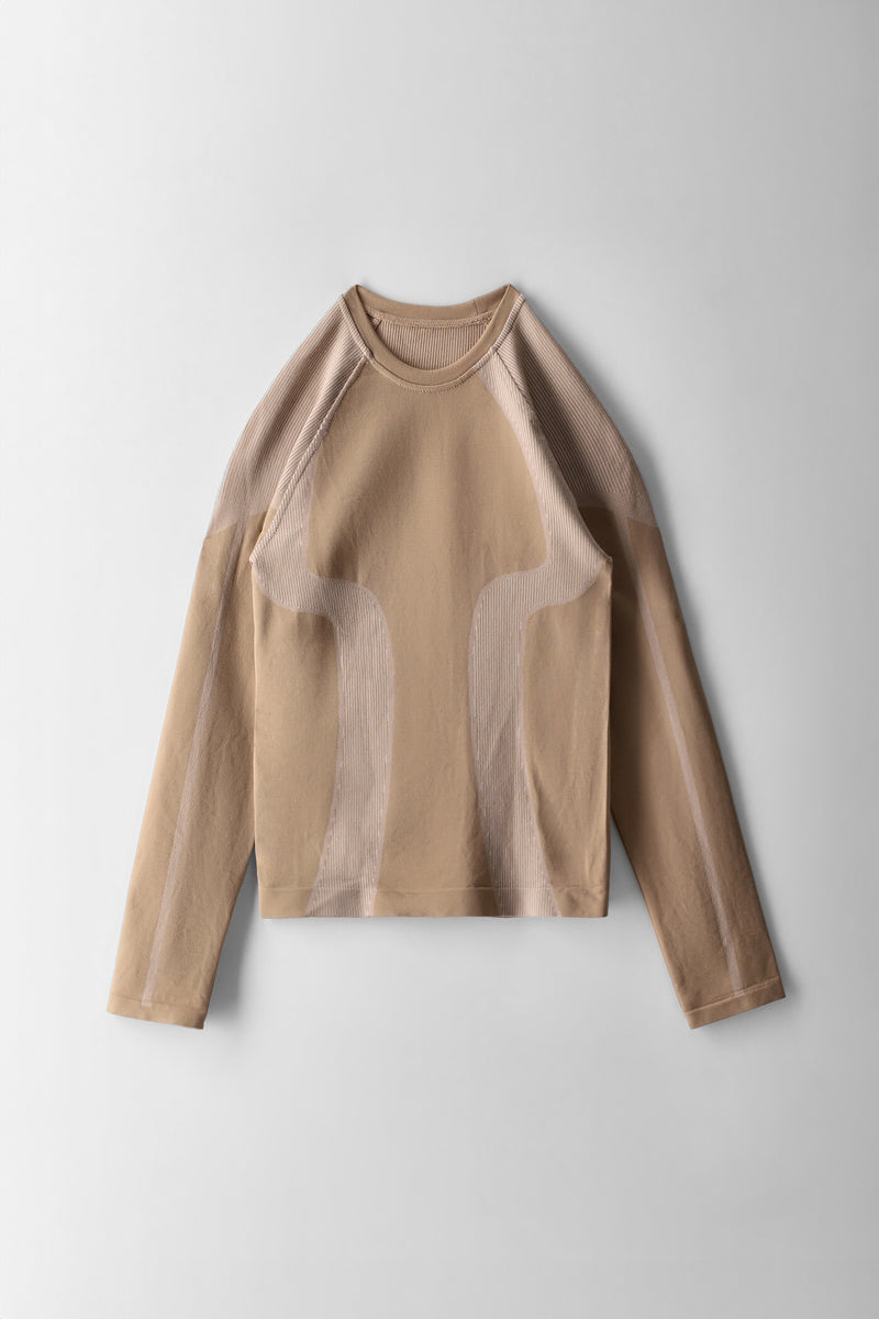 Girls Long Sleeve  2-Tone Athletic Top - Stone