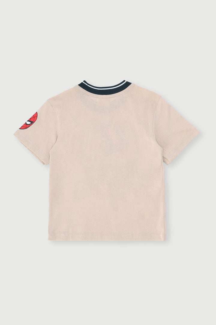 Pre-Boys Spiderman Comic Jaquard Tee - Stone
