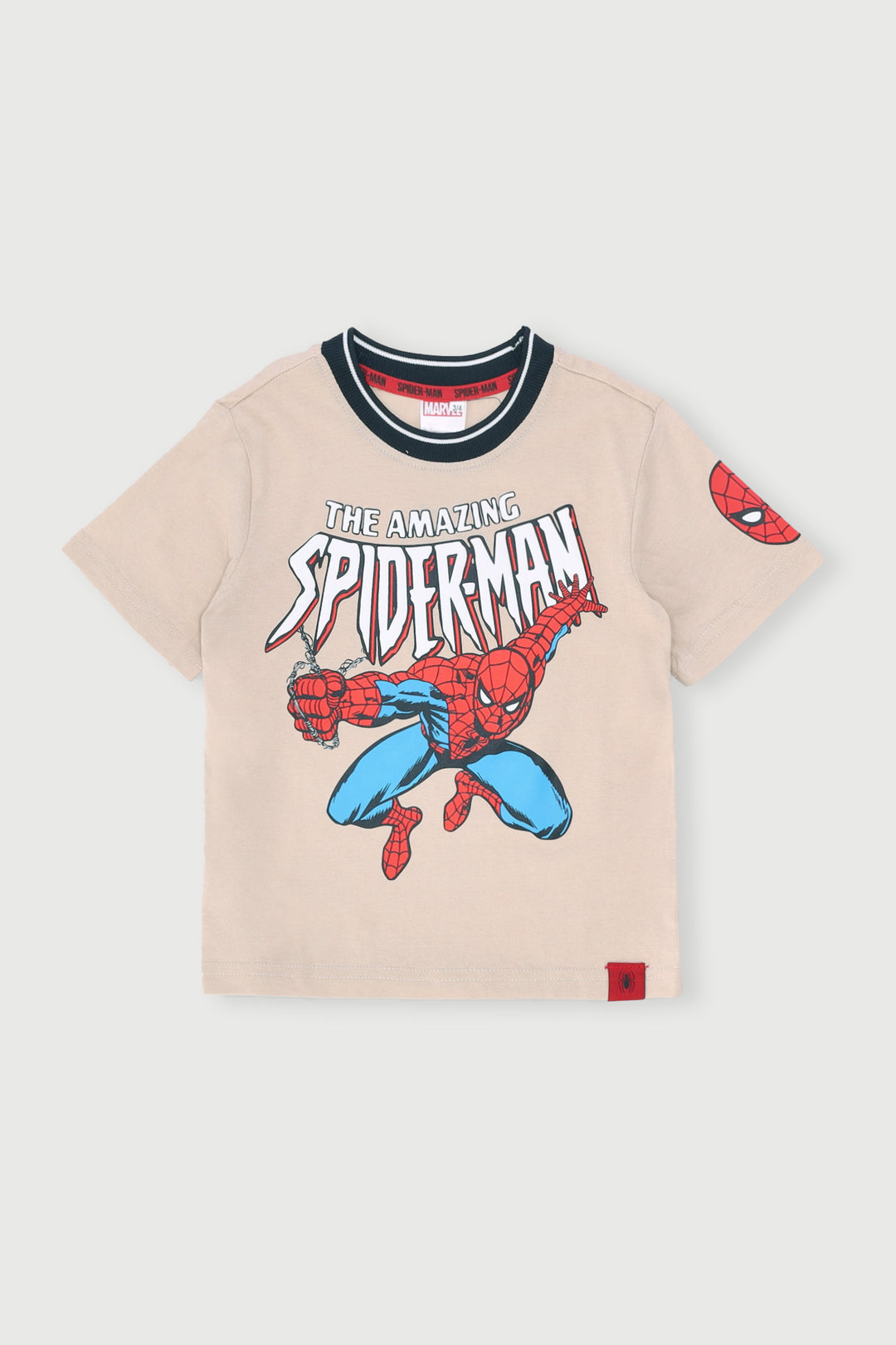 Pre-Boys Spiderman Comic Jaquard Tee - Stone