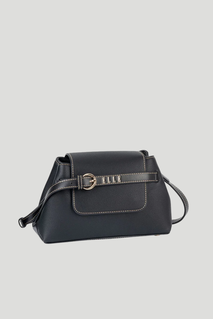 Belt Buckle Flapover Sling Bag - Black