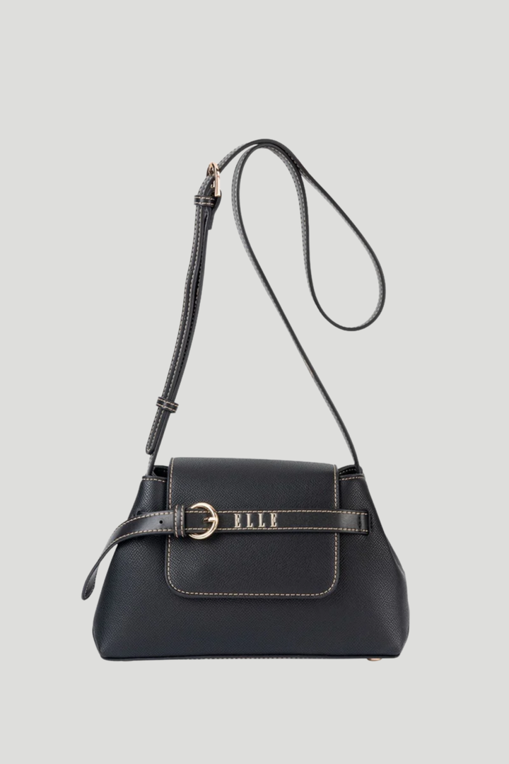 Belt Buckle Flapover Sling Bag - Black