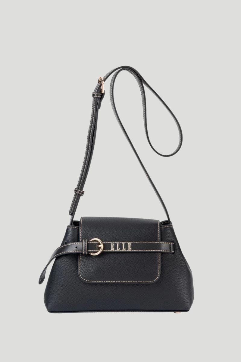 Belt Buckle Flapover Sling Bag - Black
