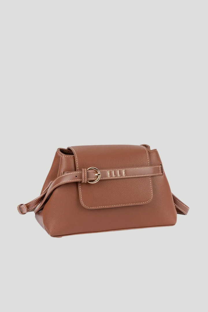 Belt Buckle Flapover Sling Bag - Brown