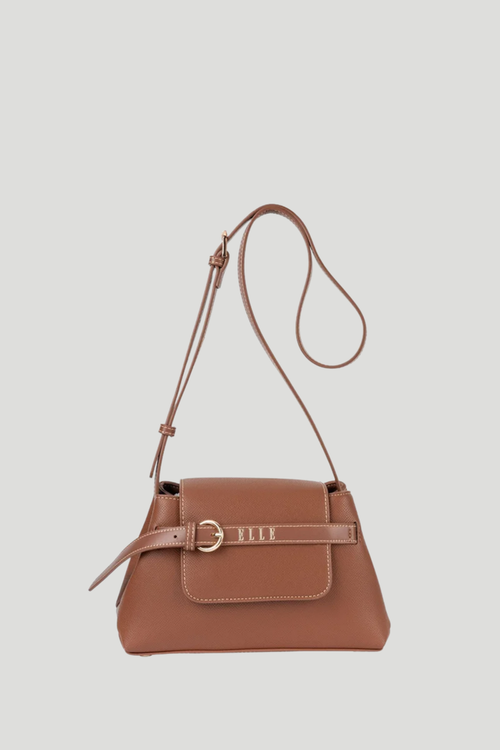 Belt Buckle Flapover Sling Bag - Brown