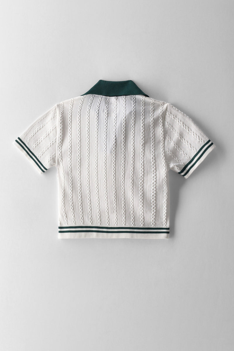 Girls Seamless Collar Athletic Stripe Top - White/Green