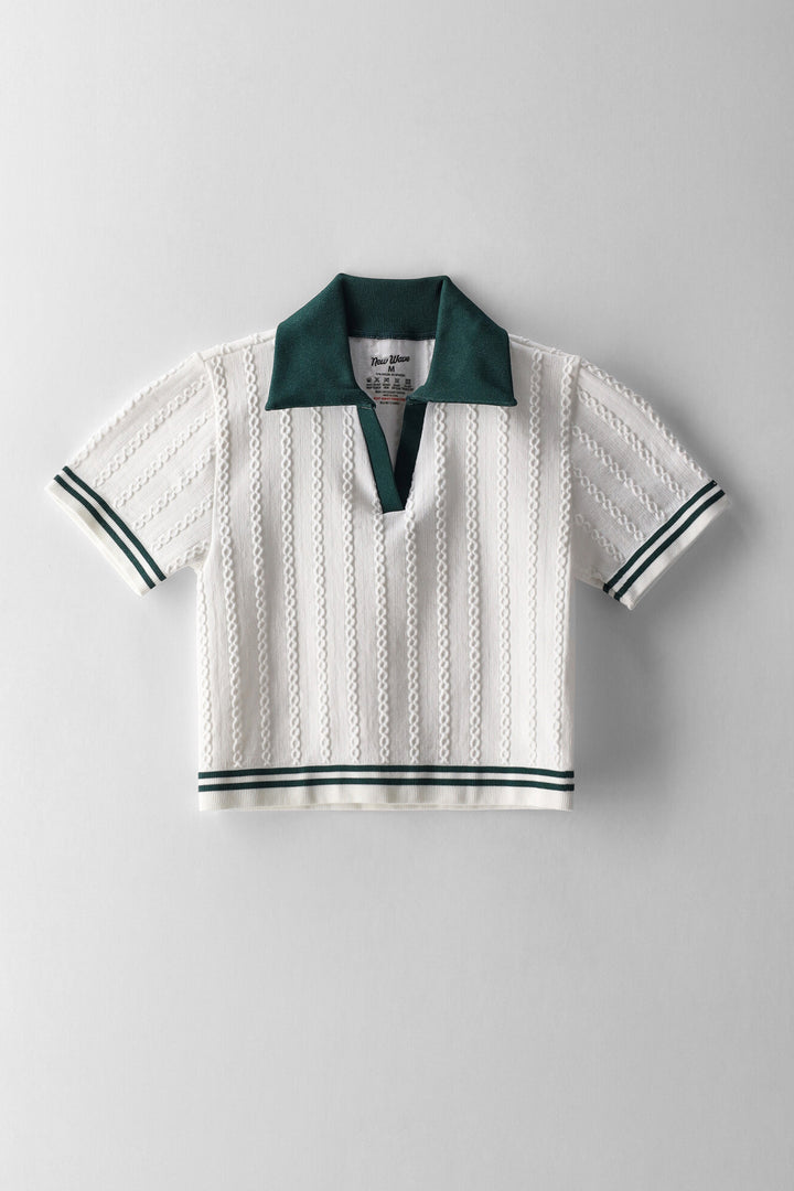 Girls Seamless Collar Athletic Stripe Top - White/Green