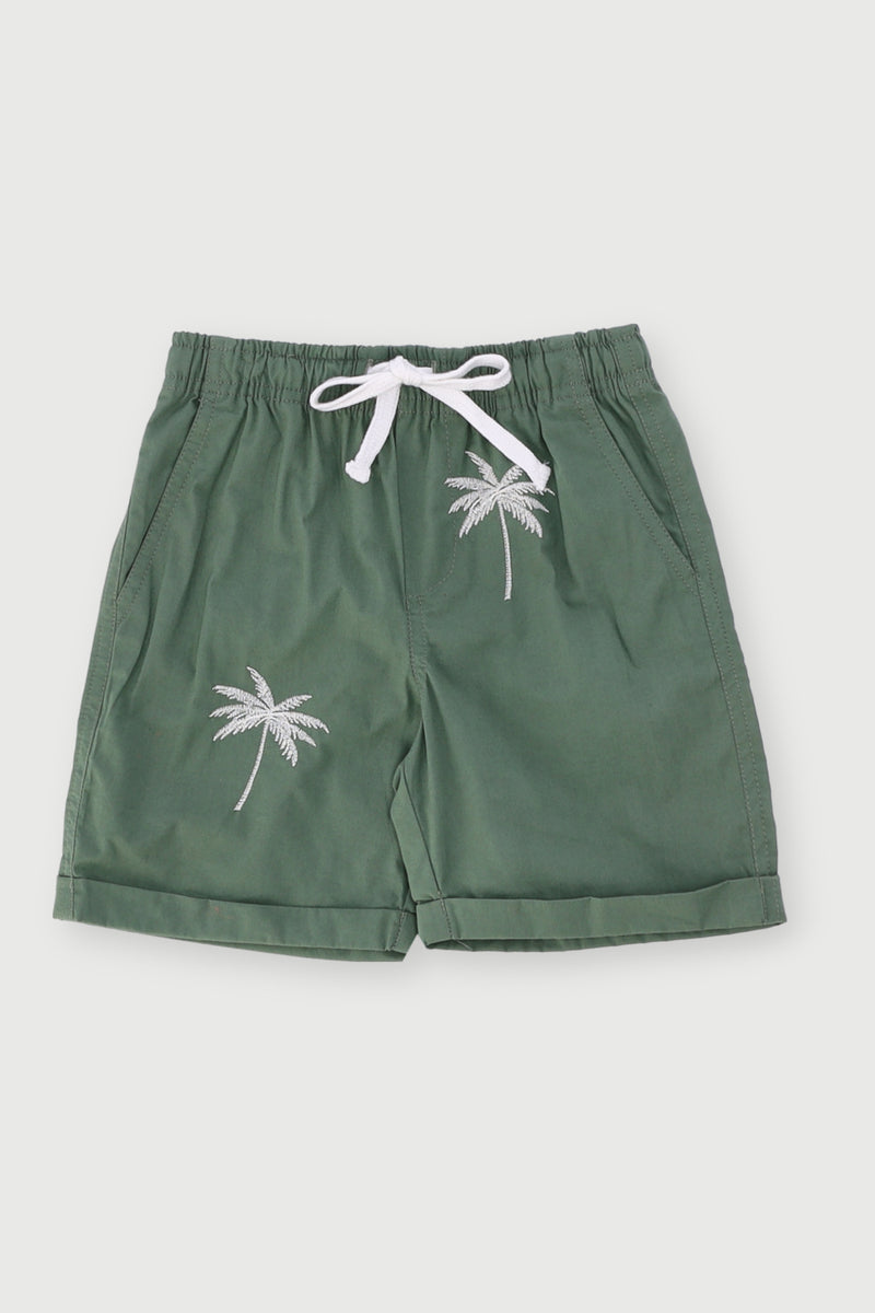 Pre-Boys Palm Embroidery Cotton Short - Green