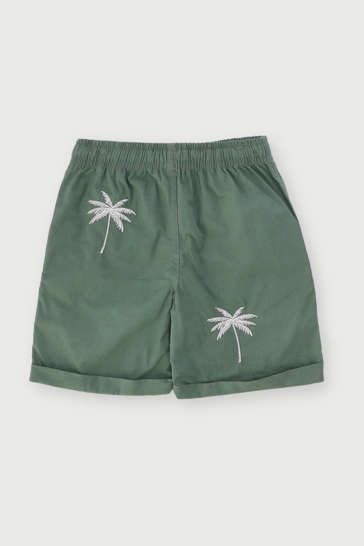 Pre-Boys Palm Embroidery Cotton Short - Green